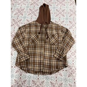 Zenobia Brown Plaid Hooded Flannel Shirt Mens 2XL Long Sleeve Button Down